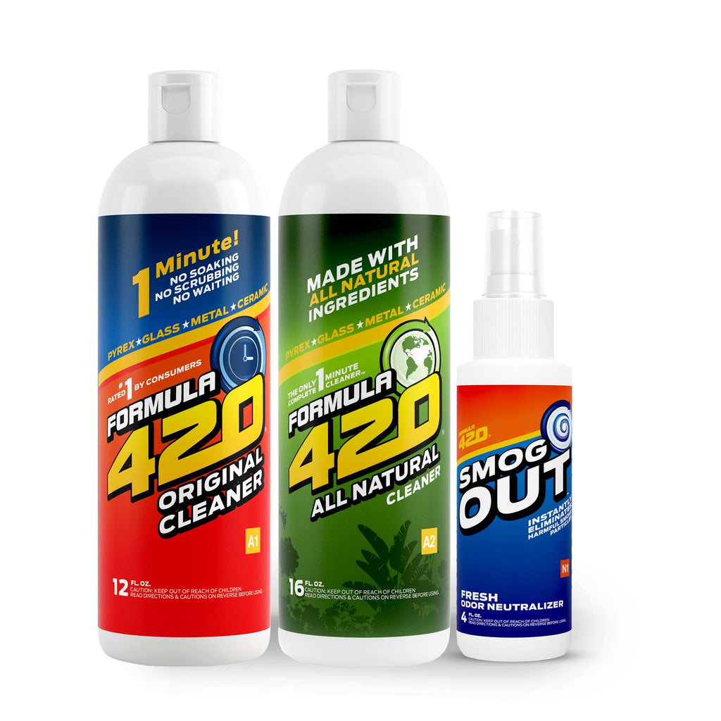Bong Cleaner - A1 - Formula 420 Original Cleaner / A2 - Formula 420 Natural Cleaner / N1 - Smog-out Odor Neutralizer - Best Bong Cleaner - Glass Pipe Cleaner