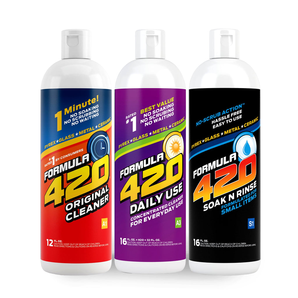 Bong Cleaner - A1 - Formula 420 Original Cleaner / A3 - Formula 420 Daily Use / S1 - Formula 420 Soak-N-Rinse - Best Bong Cleaner - Glass Pipe Cleaner