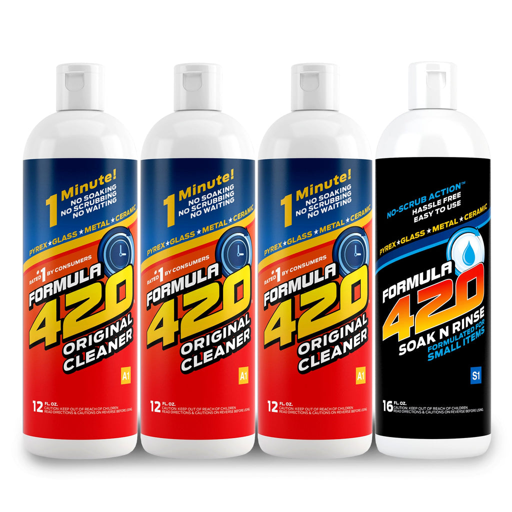 Bong Cleaner - A1 - Formula 420 Original Cleaner & S1 - Formula 420 Soak-N-Rinse - 4 Pack - Best Bong Cleaner - Glass Pipe Cleaner